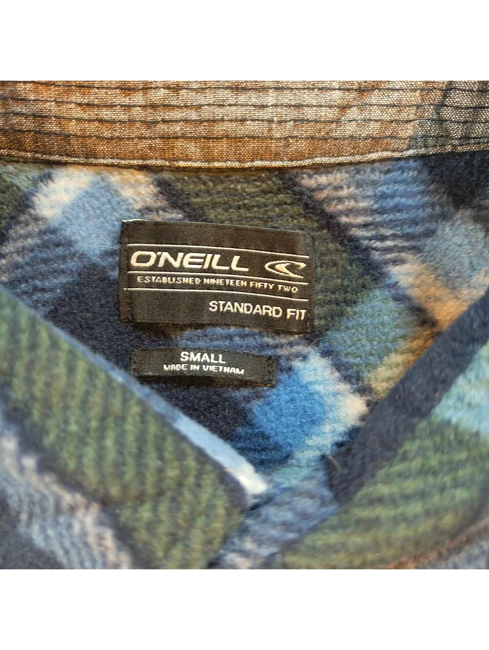 O’Neill Men’s Small Plaid Flannel Shirt Blue Gray Green Standard Fit